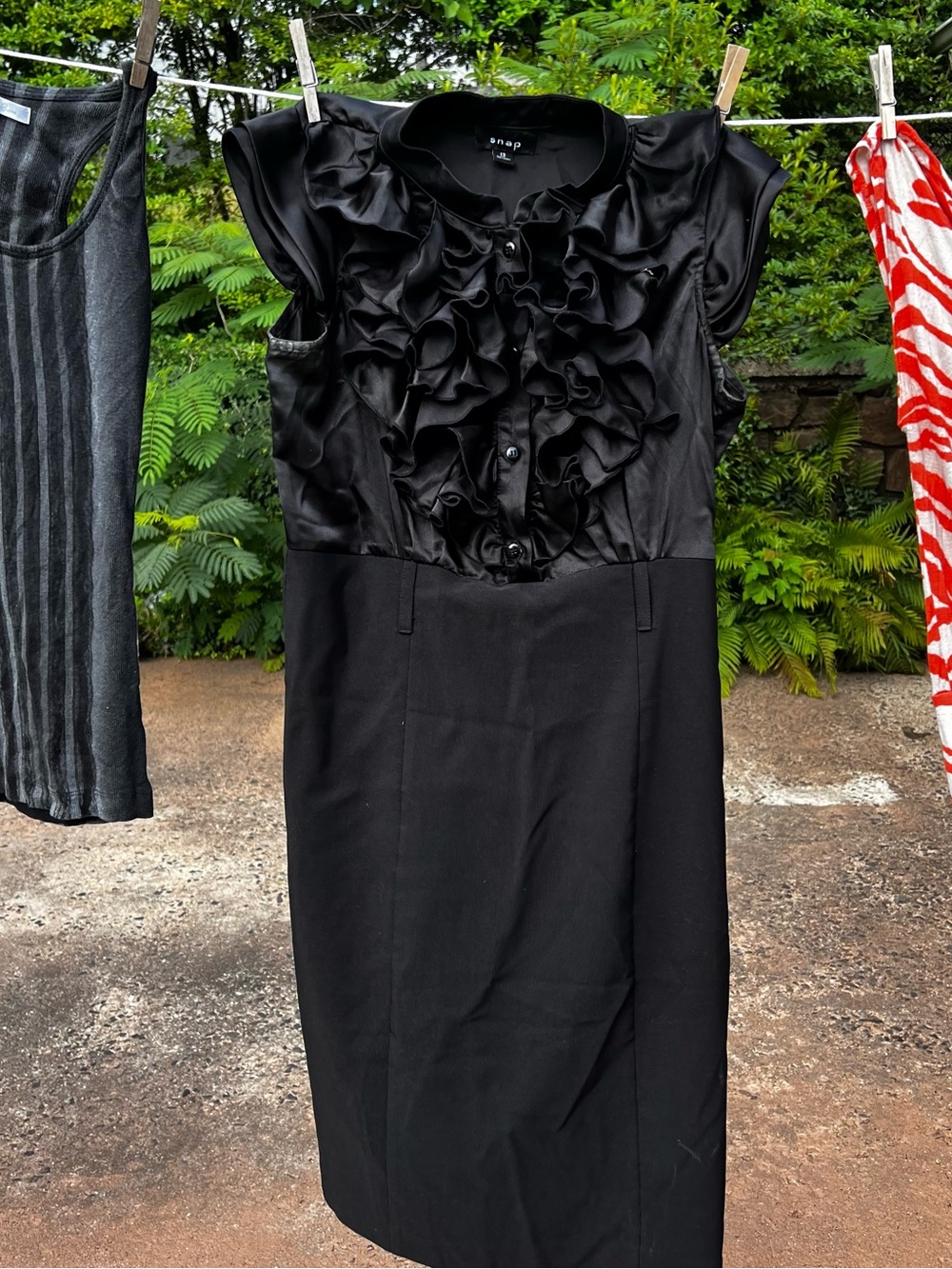 Black Ruffle-Front Sheath Dress